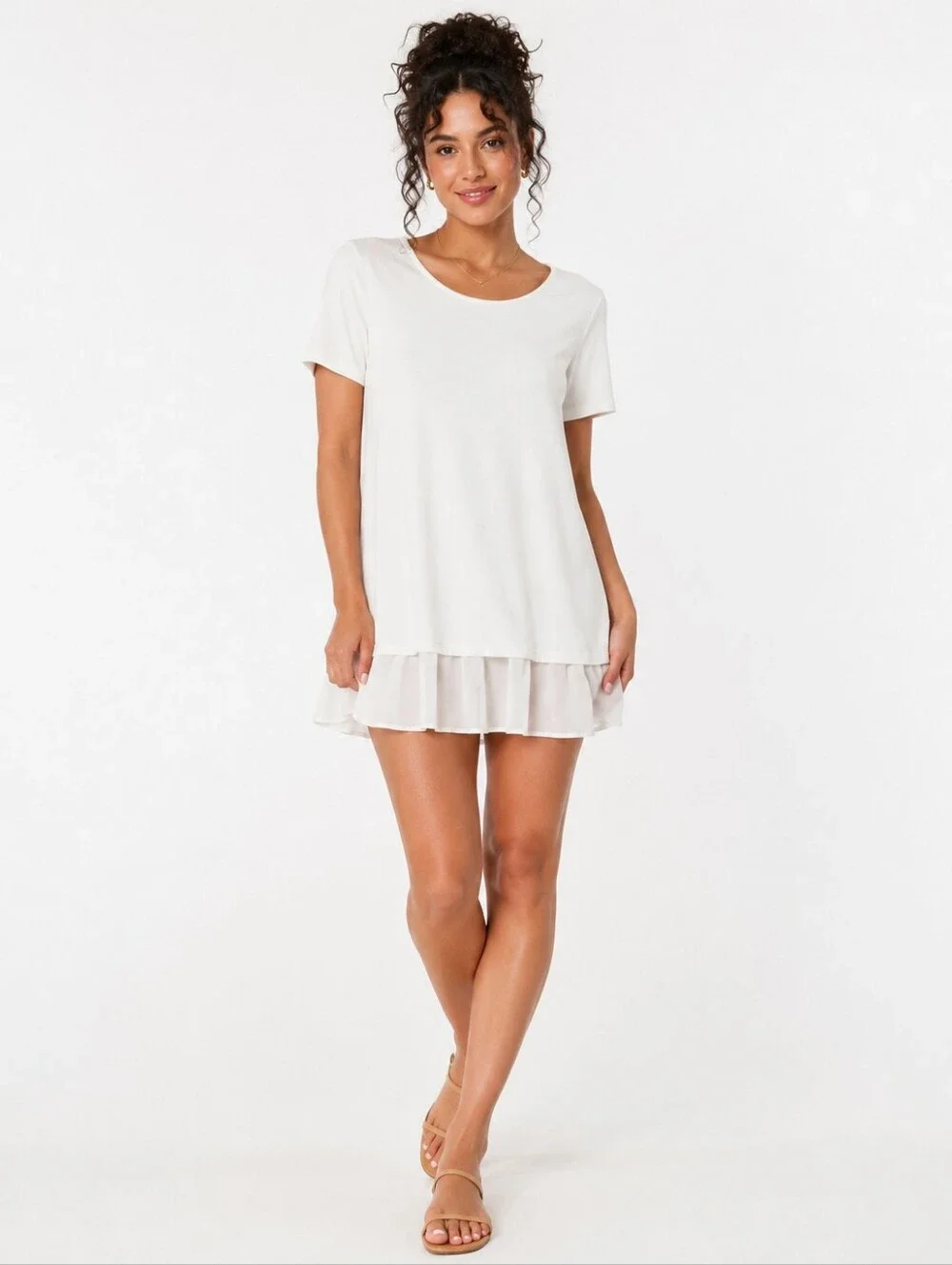 Multiples Off White Chiffon Hem Tunic Dress Soft Stretch Shift Mini Size S